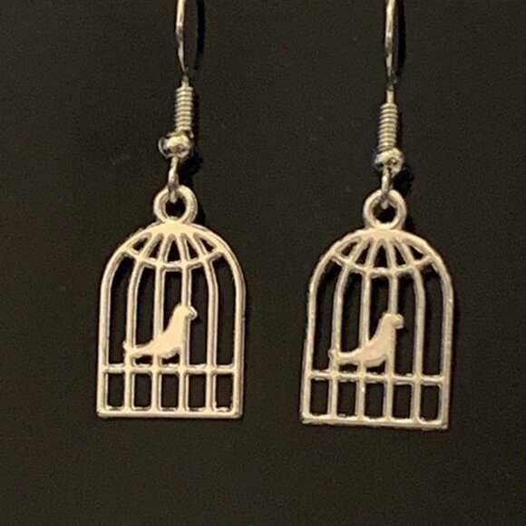 Bird Earring, Bird Cage Jewelry, Gift Idea, Bird Jewelry, Bird Cage Earring - Picture 1 of 6